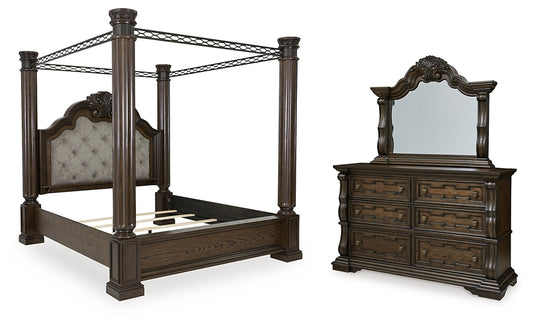Maylee King Canopy Bed with Mirrored Dresser