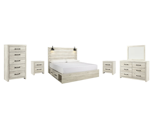 Cambeck  Panel Bed With 2 Storage Drawers With Mirrored Dresser, Chest And 2 Nightstands