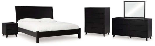 Danziar King Panel Bed with Mirrored Dresser, Chest and Nightstand