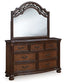 Lavinton King Poster Bed with Mirrored Dresser, Chest and 2 Nightstands