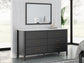 Cadmori Queen Upholstered Panel Bed with Mirrored Dresser, Chest and 2 Nightstands