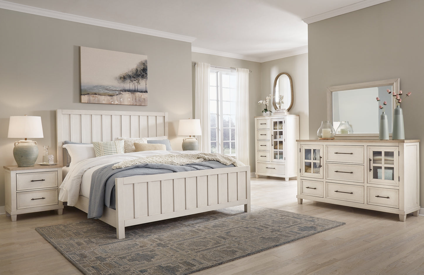 Shaybrock California King Panel Bed with Mirrored Dresser and 2 Nightstands