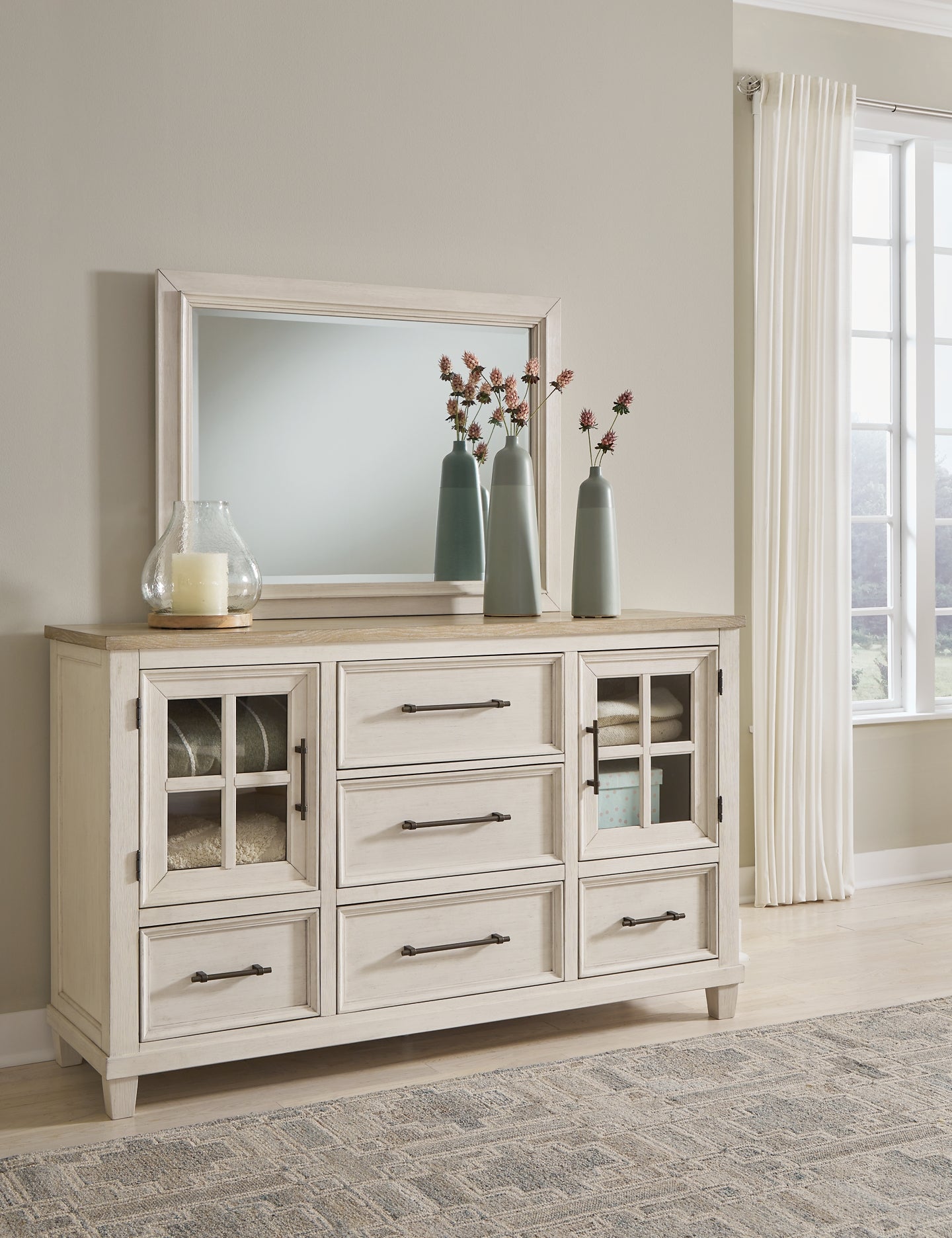 Shaybrock King Panel Bed with Mirrored Dresser and Nightstand