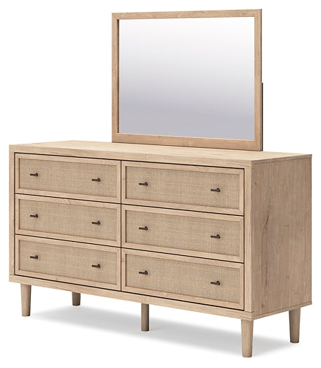 Cielden Full Upholstered Panel Bed with Mirrored Dresser