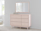 Wistenpine Full Upholstered Panel Bed with Mirrored Dresser