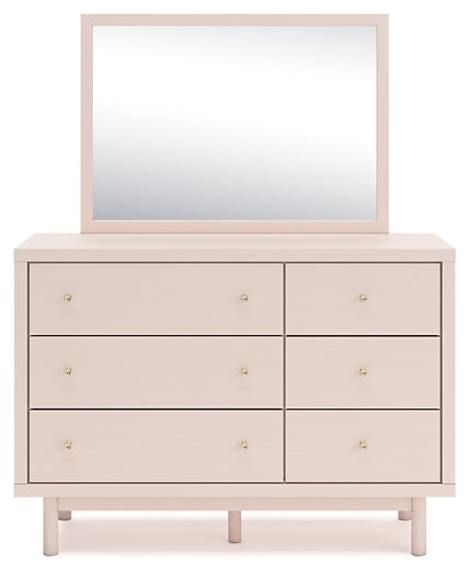 Wistenpine Twin Upholstered Panel Headboard with Mirrored Dresser