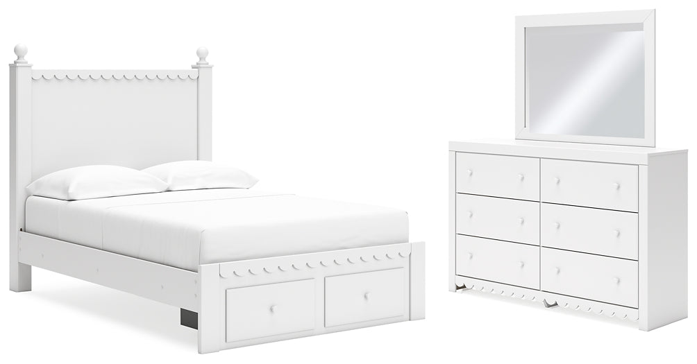 Mollviney Full Panel Storage Bed with Mirrored Dresser