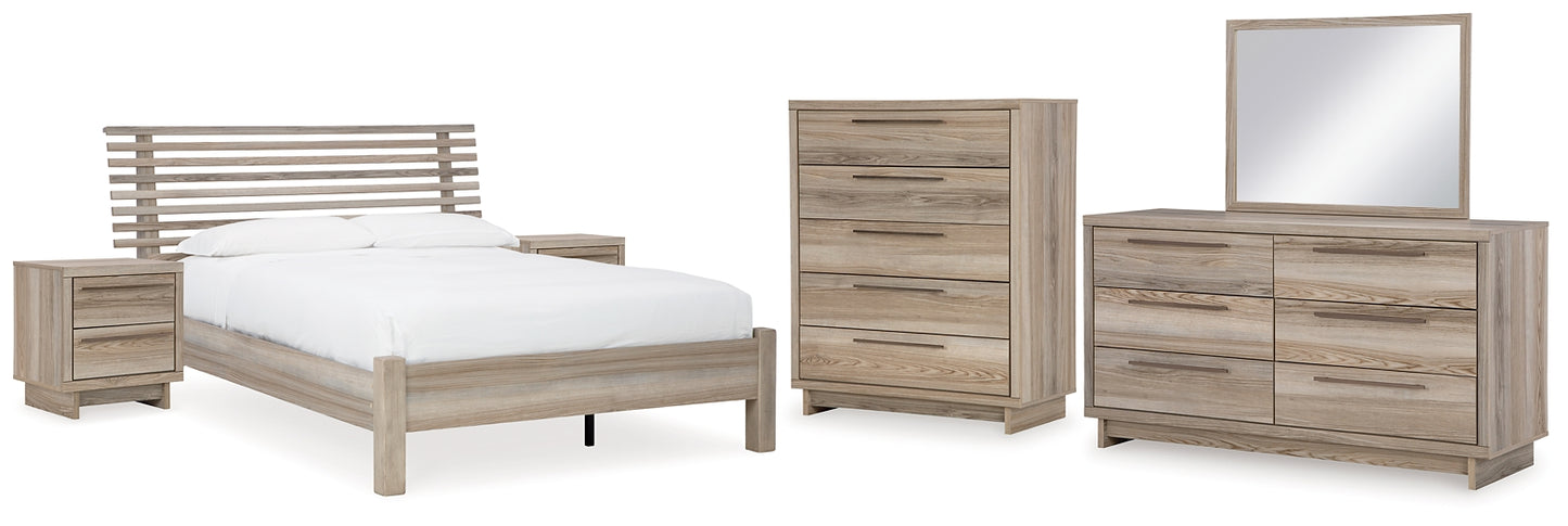 Hasbrick Queen Panel Bed with Mirrored Dresser, Chest and 2 Nightstands