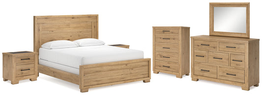 Galliden California King Panel Bed with Mirrored Dresser, Chest and 2 Nightstands