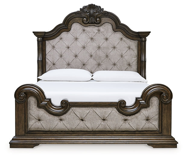 Maylee King Upholstered Bed with Mirrored Dresser