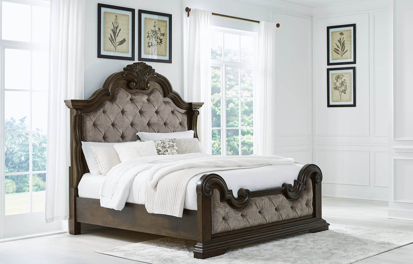 Maylee California King Upholstered Bed with Mirrored Dresser