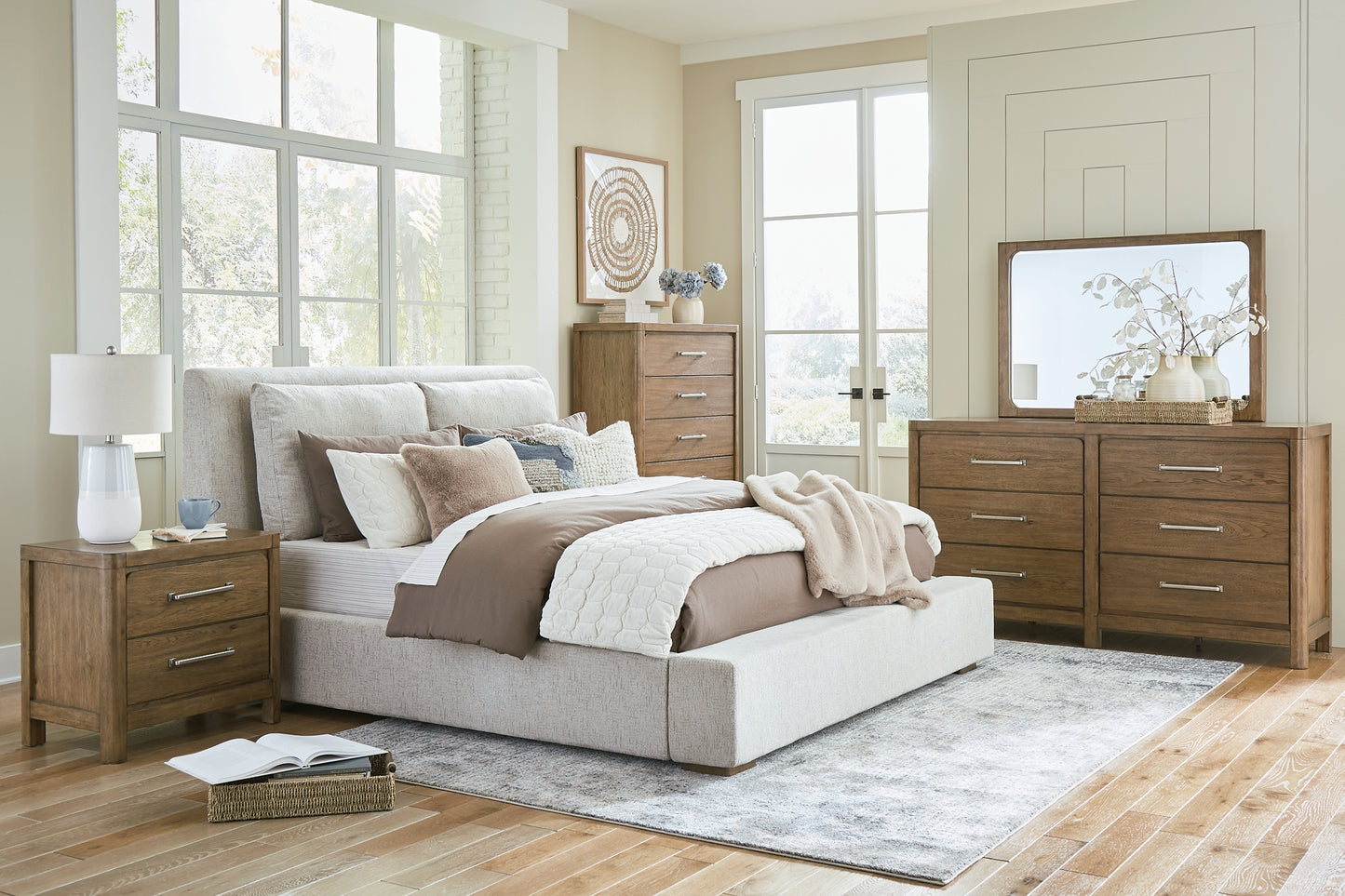 Cabalynn California King Upholstered Bed with Dresser and Nightstand