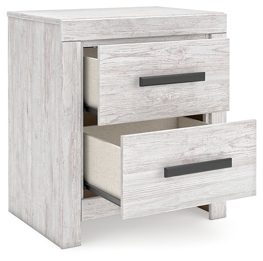 Cayboni King Panel Bed with Mirrored Dresser and Nightstand