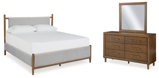 Lyncott Queen Upholstered Bed with Mirrored Dresser
