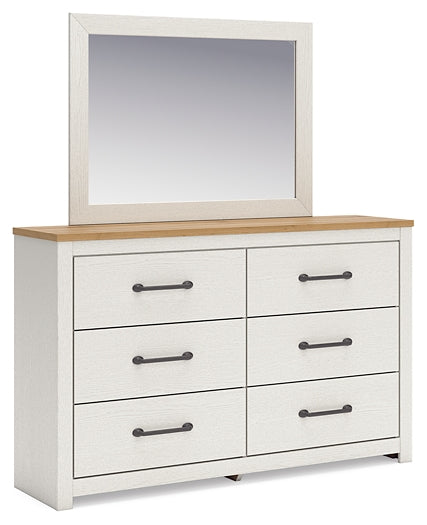 Linnocreek King Panel Headboard with Mirrored Dresser and Nightstand