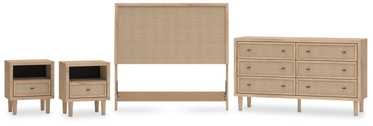 Cielden Full Upholstered Panel Bed with Dresser and 2 Nightstands