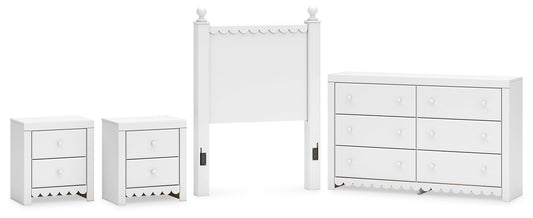 Mollviney Twin Panel Headboard with Dresser and 2 Nightstands