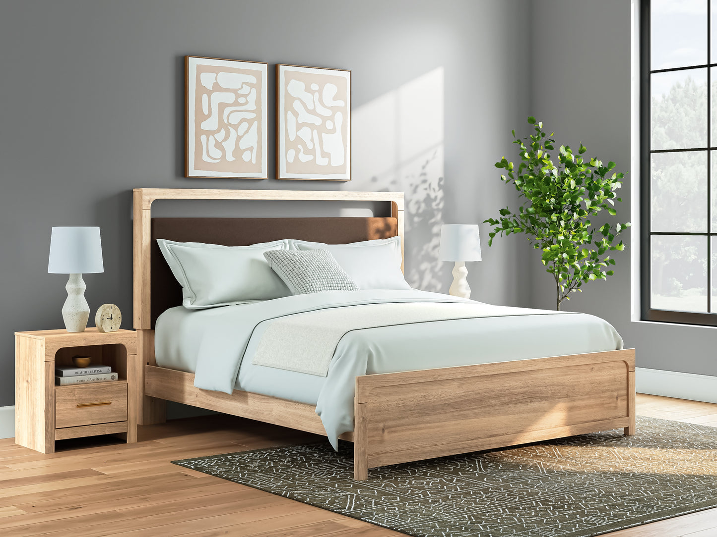 Kinlanni King Upholstered Platform Bed, Dresser and Mirror