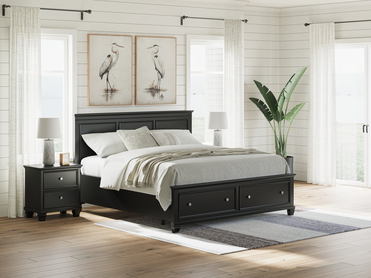 Lanolee King Panel Storage Bed, Dresser, Mirror and Nightstand