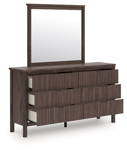 Pamytta Full Upholstered Panel Bed, Dresser, Mirror, Chest and Nightstand