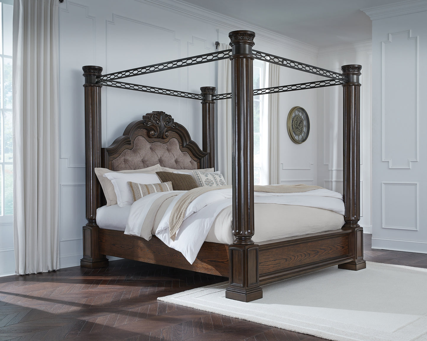 Maylee California King Canopy Bed, Dresser and Mirror