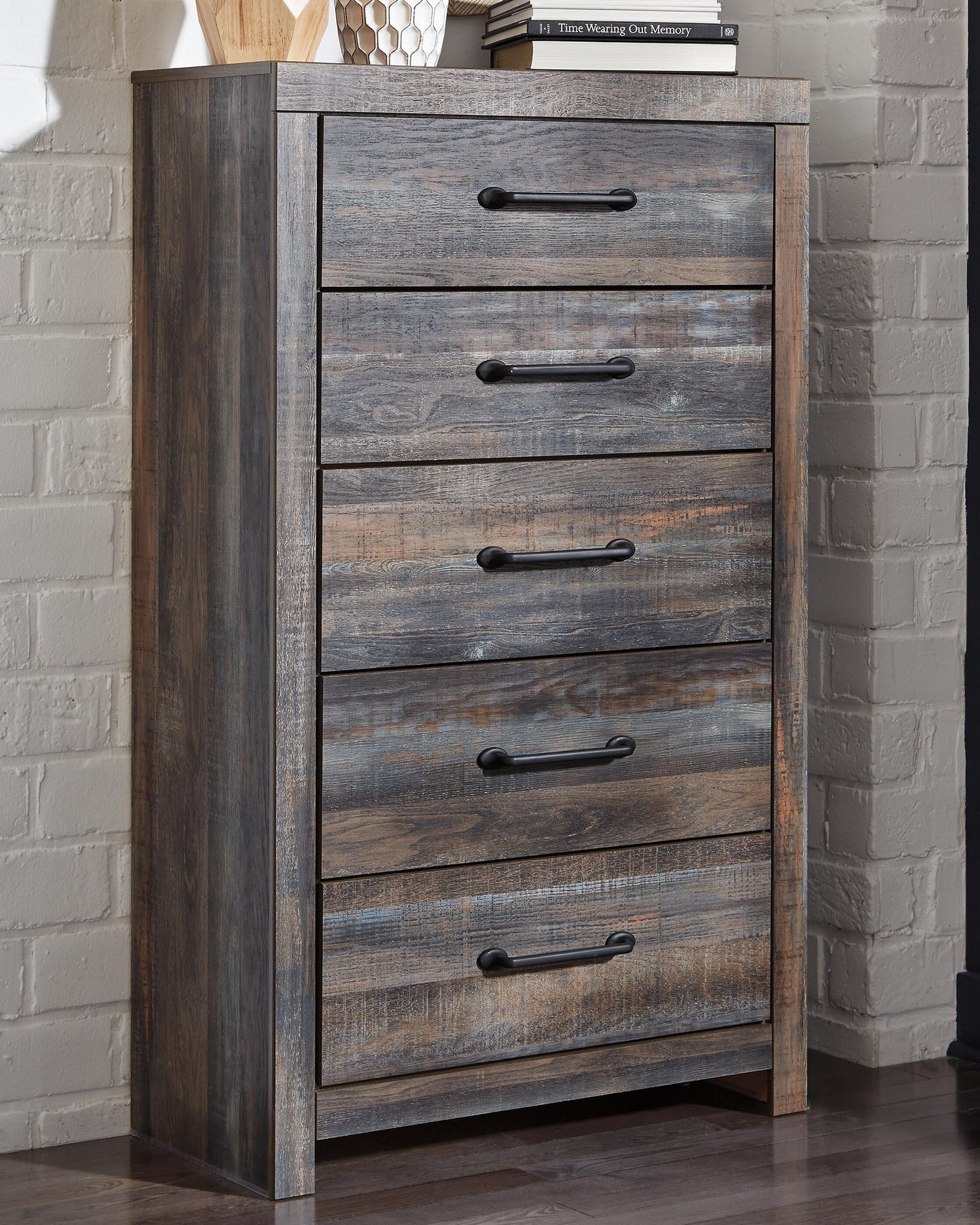 Drystan Queen Panel Bed with 4 Storage Drawers, Dresser, Mirror, Chest and Nightstand
