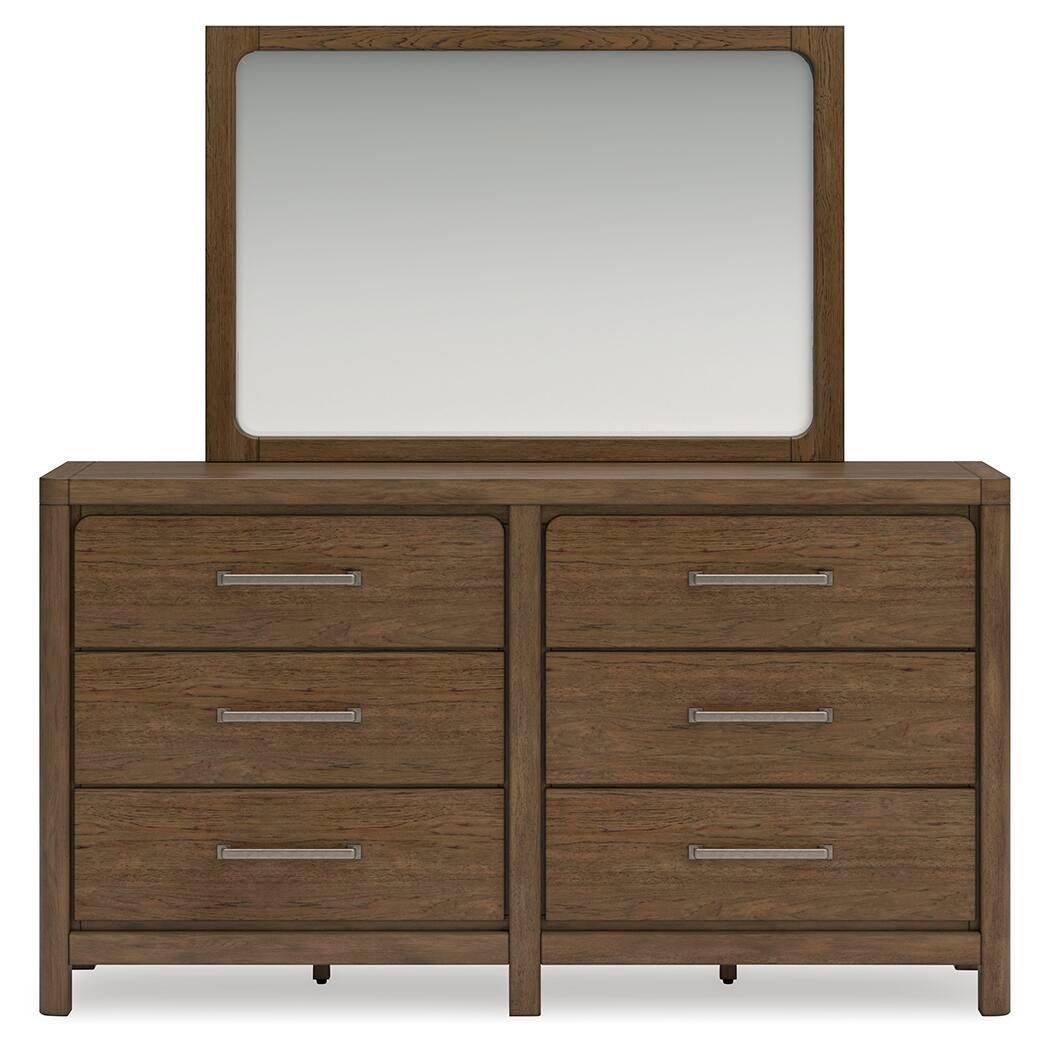 Cabalynn King Upholstered Bed with Mirrored Dresser