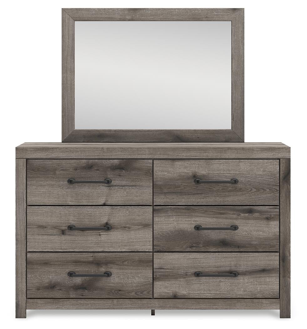 Graystorm Full Panel Bed with Storage, Dresser and Mirror