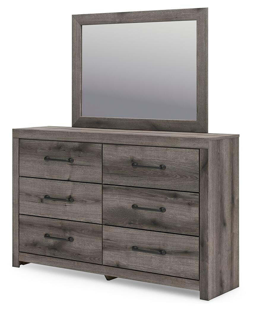 Graystorm Full Panel Bed with Storage, Dresser and Mirror