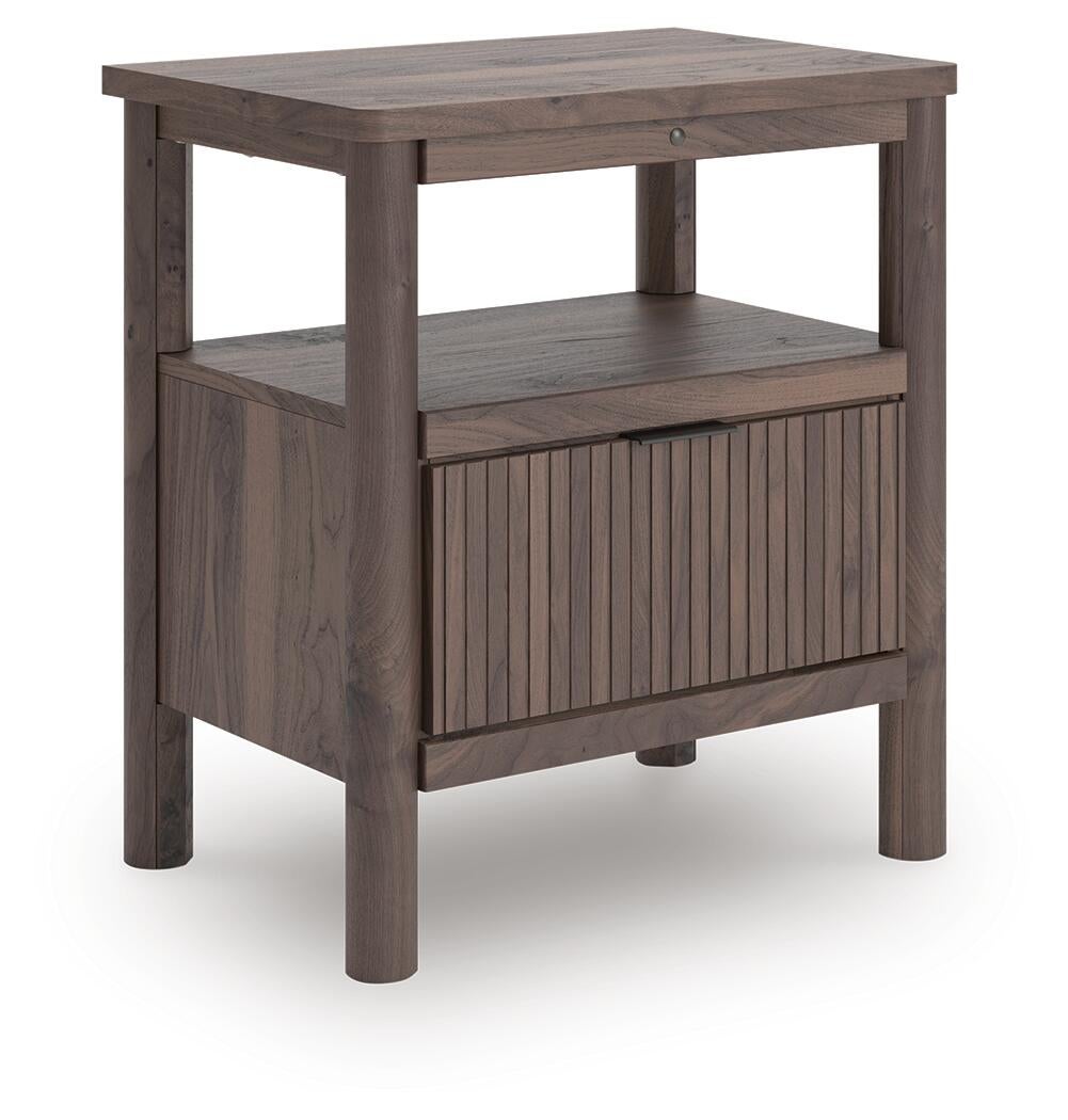 Cadmori Queen Upholstered Panel Platform Bed, Dresser, Mirror, Chest and Nightstand