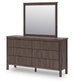 Cadmori King Upholstered Panel Platform Bed, Dresser, Mirror and Nightstand