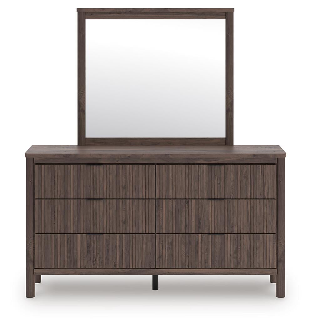 Cadmori Queen Upholstered Panel Bed, Dresser, Mirror, Chest and Nightstand