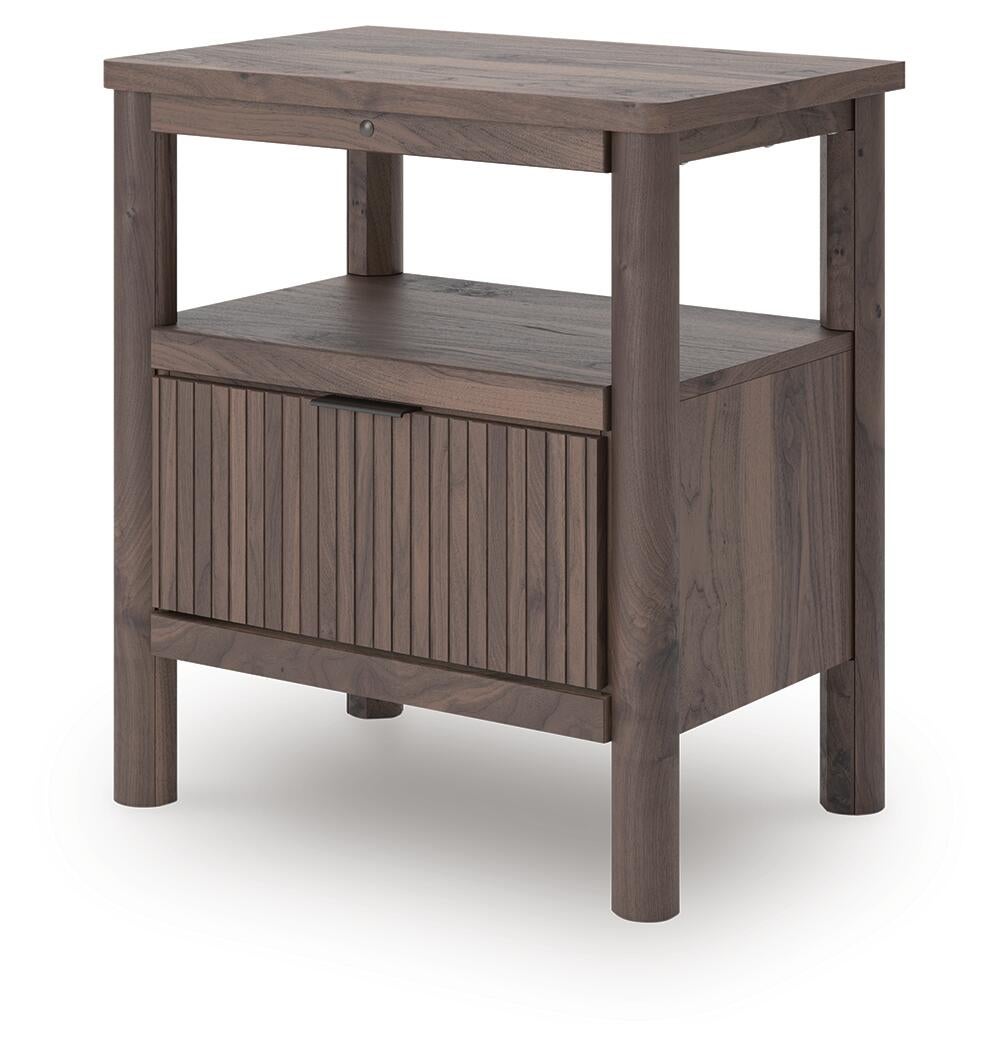 Cadmori Queen Upholstered Panel Bed, Dresser, Mirror and Nightstand