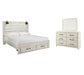 Cambeck King Panel Bed with 2 Storage Drawers with Mirrored Dresser