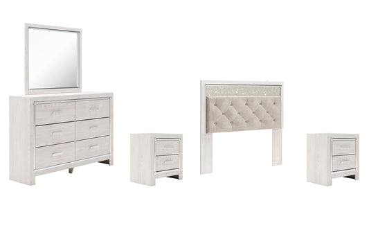 Altyra Queen Panel Headboard with Mirrored Dresser and 2 Nightstands