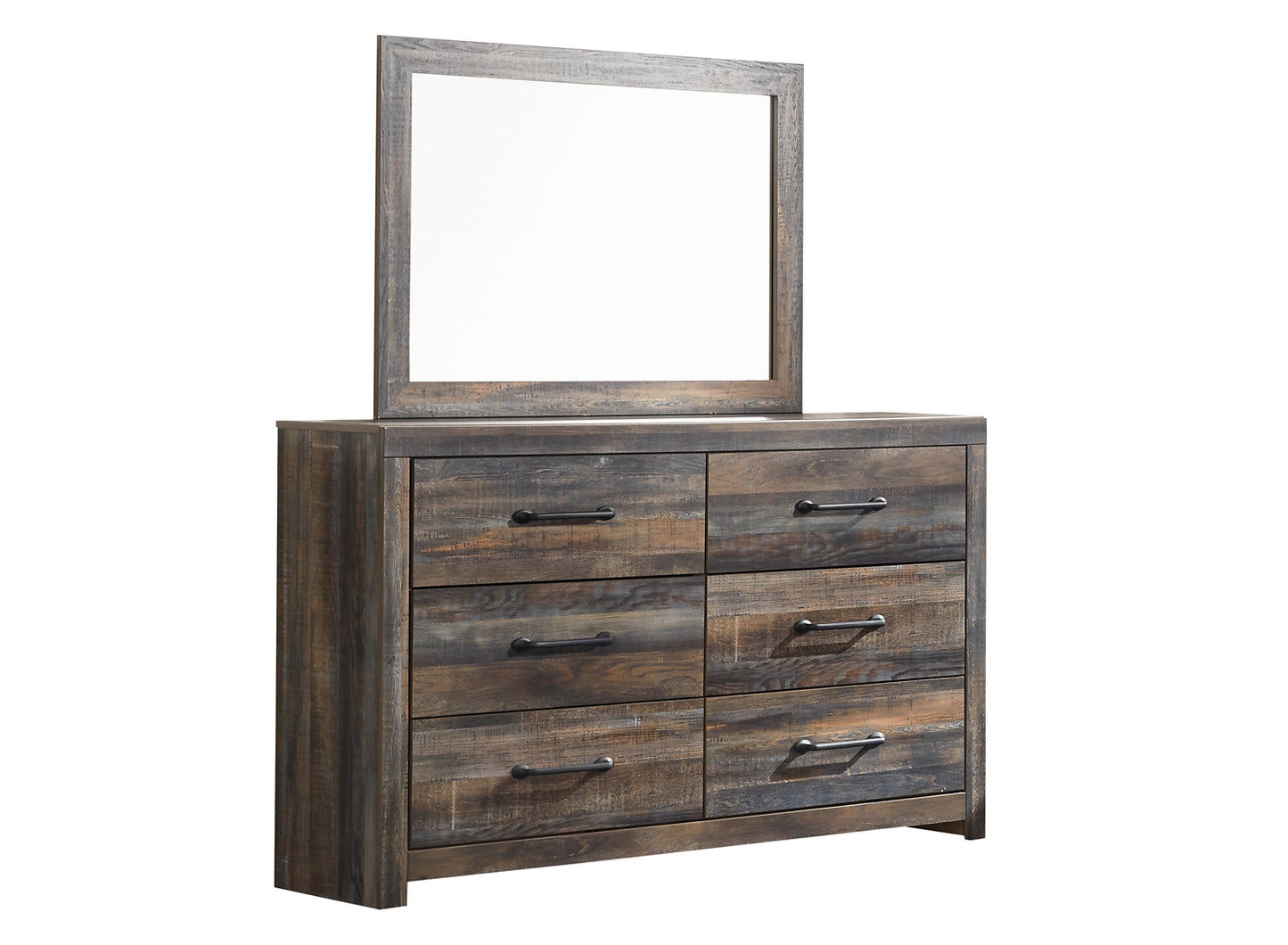 Drystan King Panel Headboard with Mirrored Dresser and 2 Nightstands