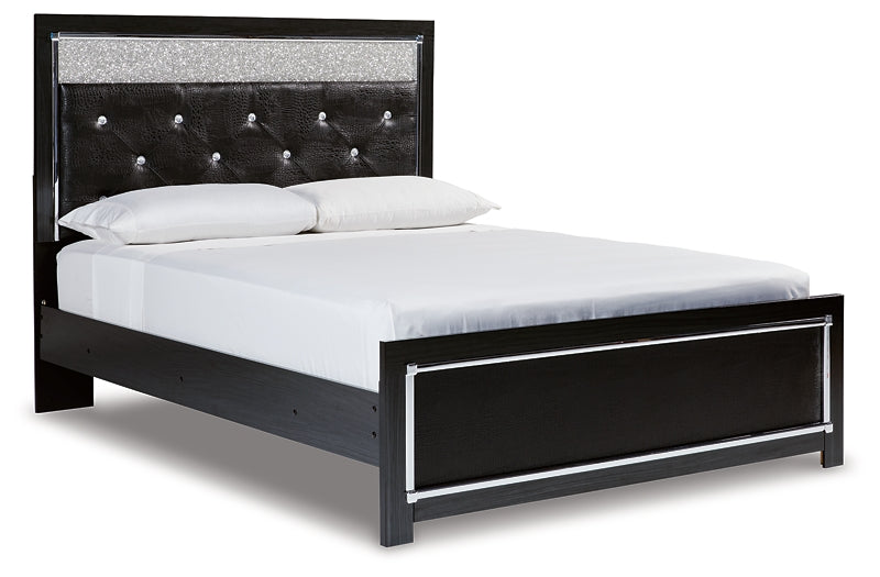 Kaydell Queen Upholstered Panel Bed with Mirrored Dresser, Chest and Nightstand