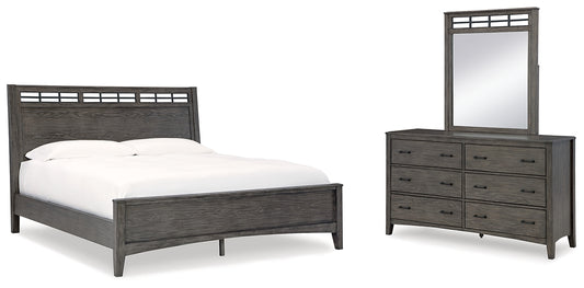 Montillan California King Panel Bed with Mirrored Dresser