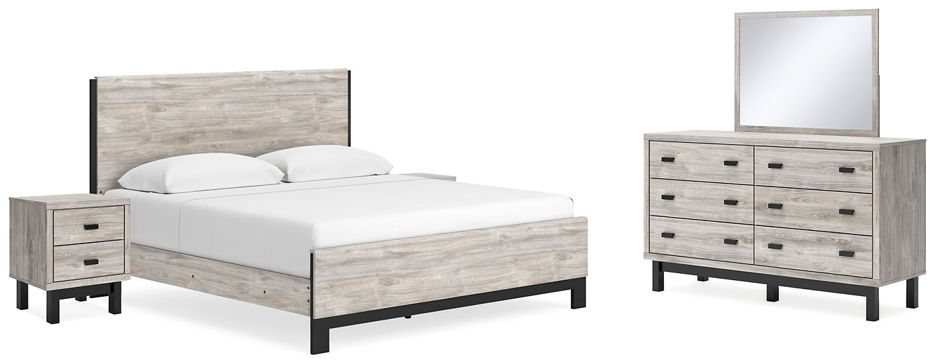 Vessalli King Panel Bed with Mirrored Dresser and 2 Nightstands